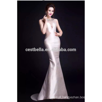 Senhoras vestidos de noite vestidos de festa Mermaid 2015 Deep V neck Sexy White Long Evening Dress